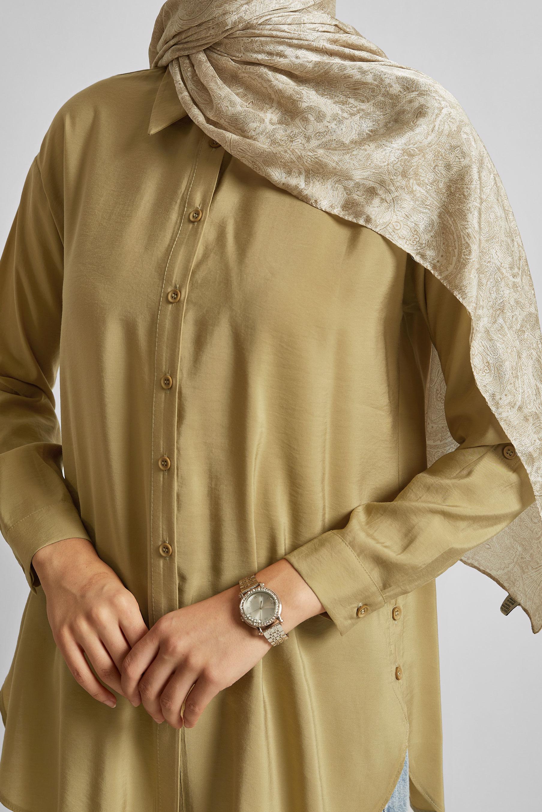 Tesettür giyim KAHVE GÖMLEK YAKA TUNİK 45771