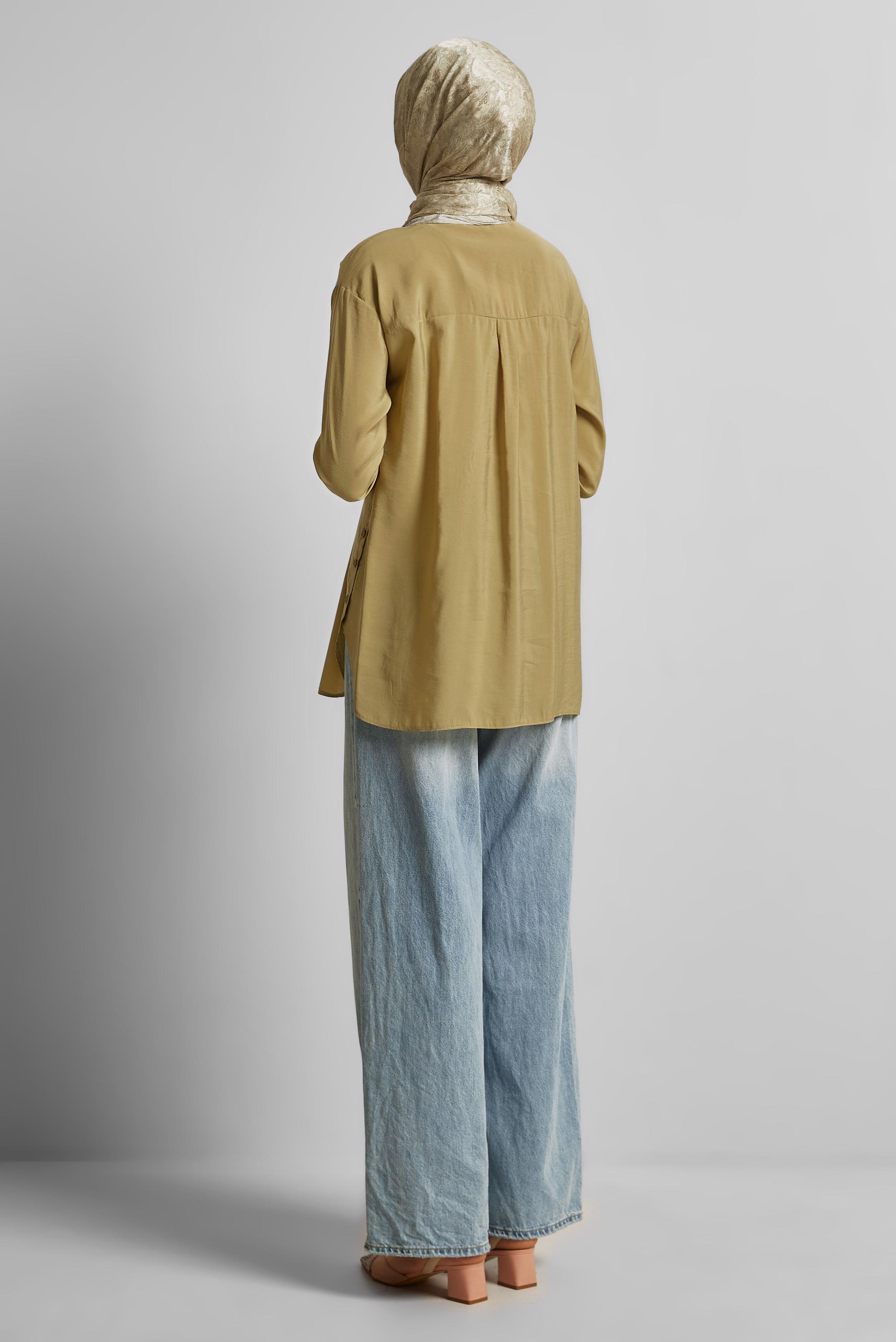 Tesettür giyim KAHVE GÖMLEK YAKA TUNİK 45771