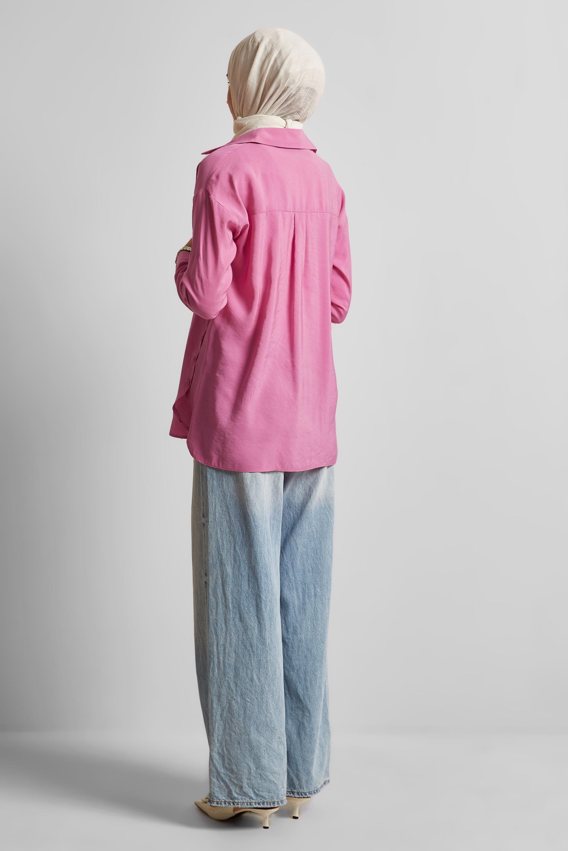 Tesettür giyim PEMBE GÖMLEK YAKA TUNİK 45771