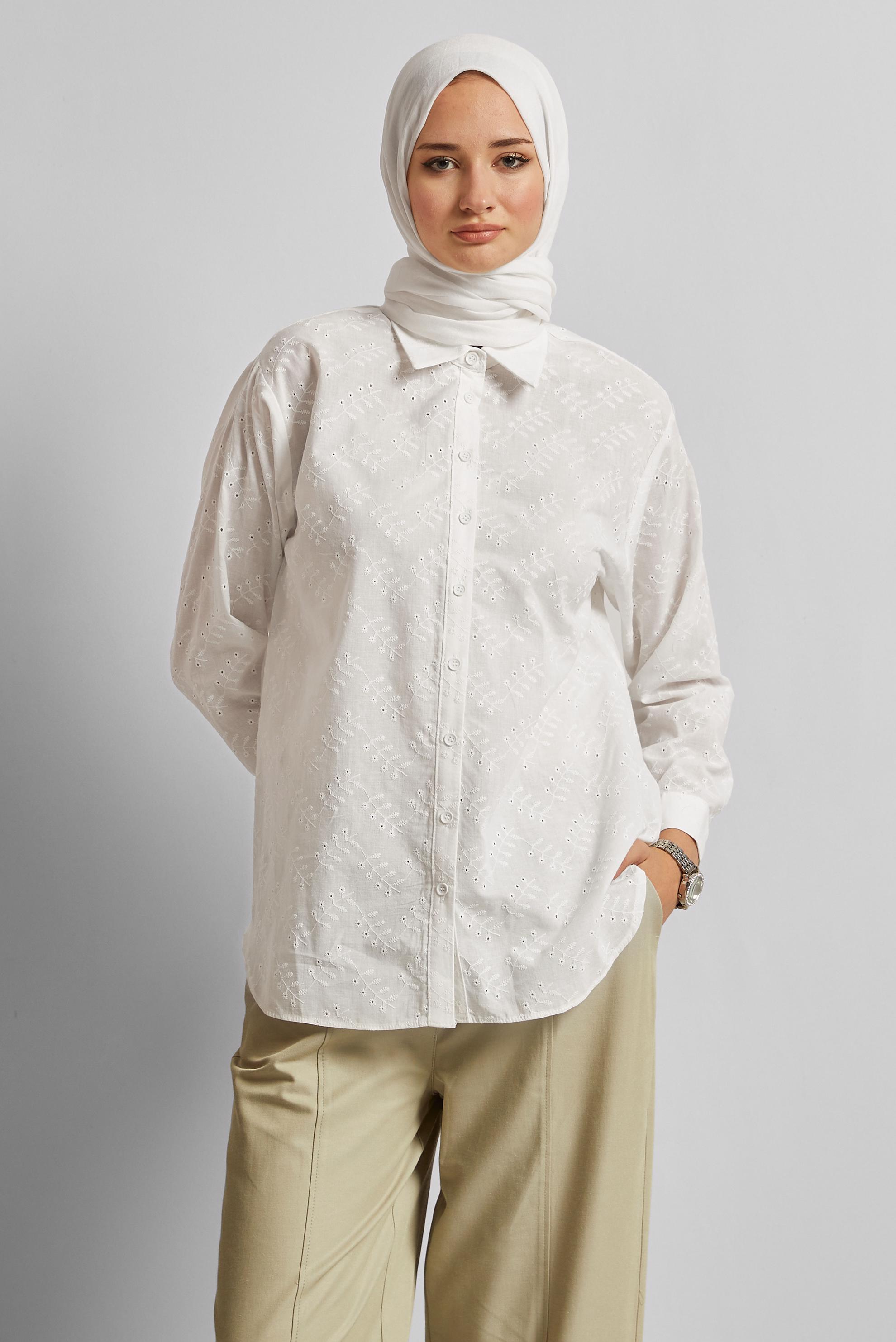 Tesettür giyim BEYAZ PAMUKLU TUNİK 45773