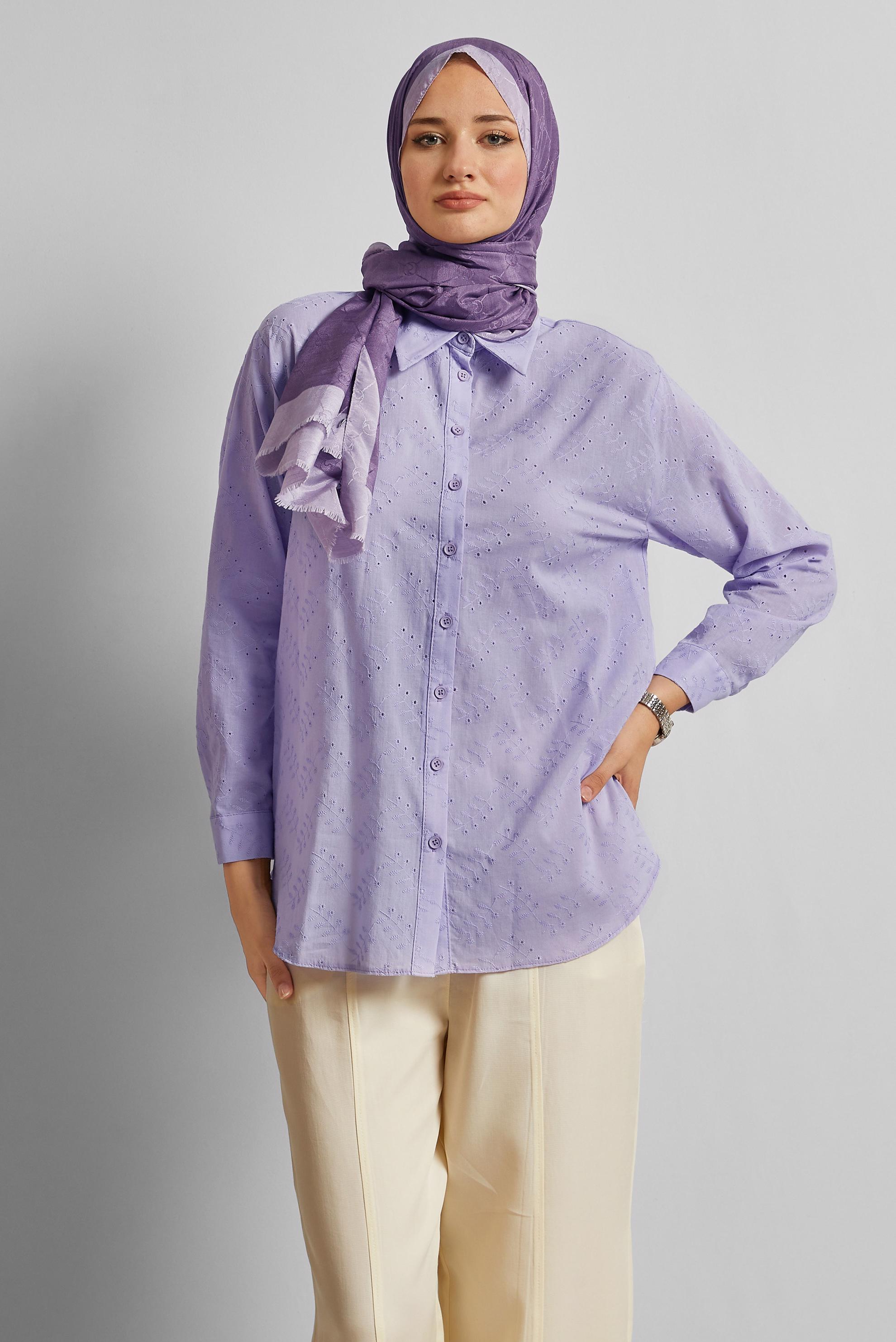 Tesettür giyim MOR PAMUKLU TUNİK 45773