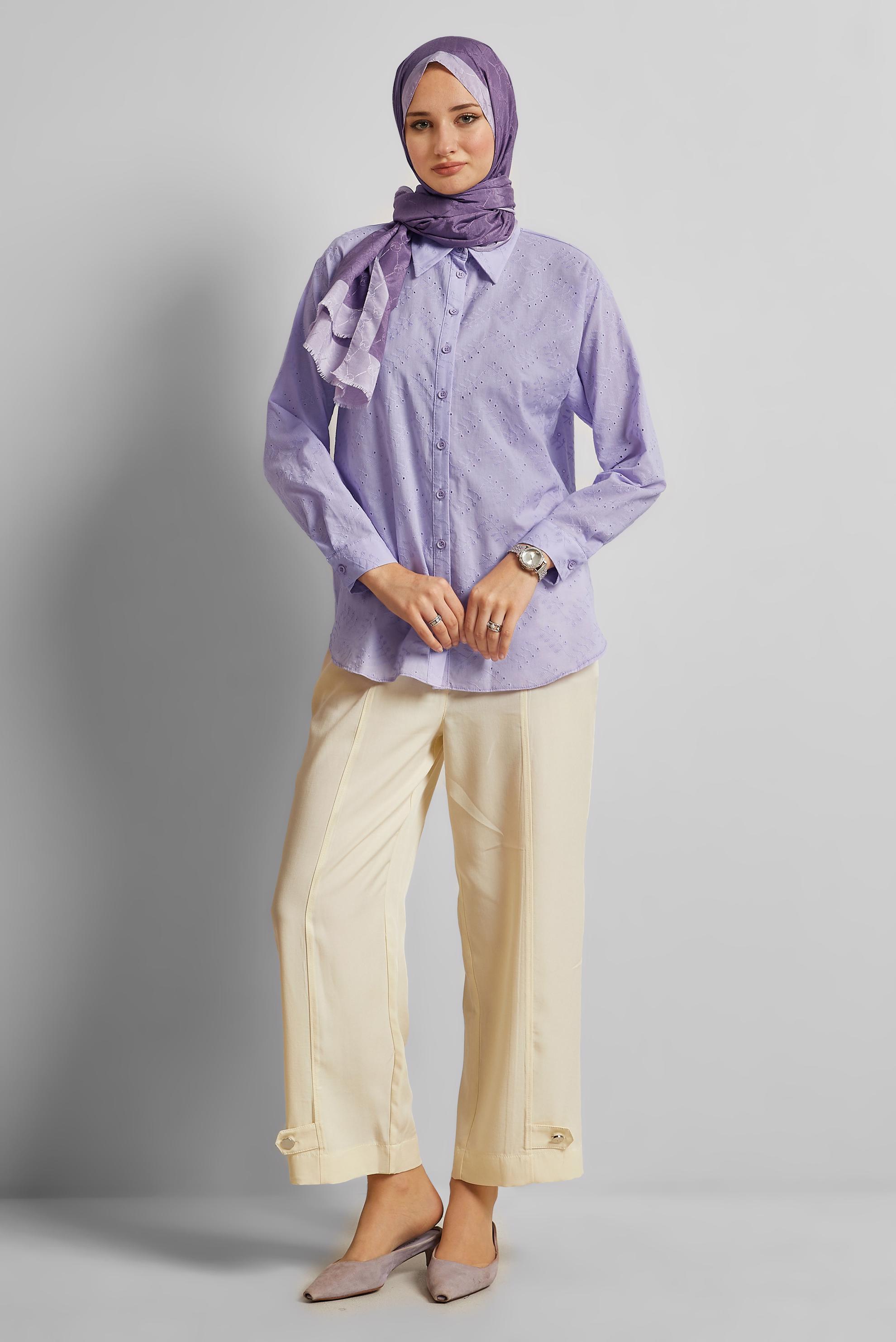 Tesettür giyim MOR PAMUKLU TUNİK 45773