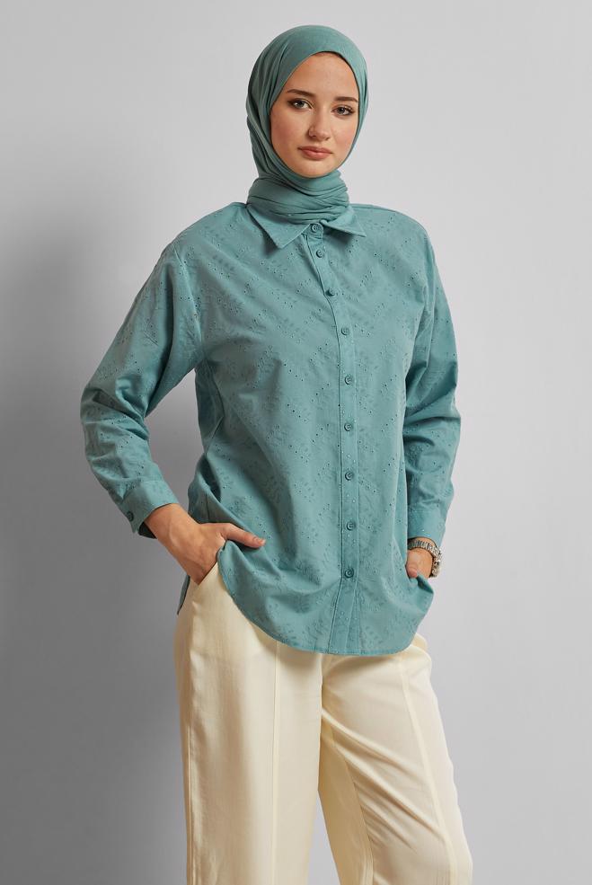 Tesettür giyim MAVİ PAMUKLU TUNİK 45773 - ALVİNA