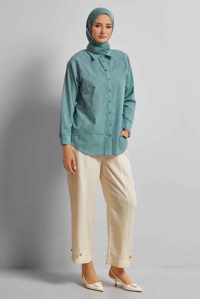 Tesettür giyim MAVİ PAMUKLU TUNİK 45773 - ALVİNA