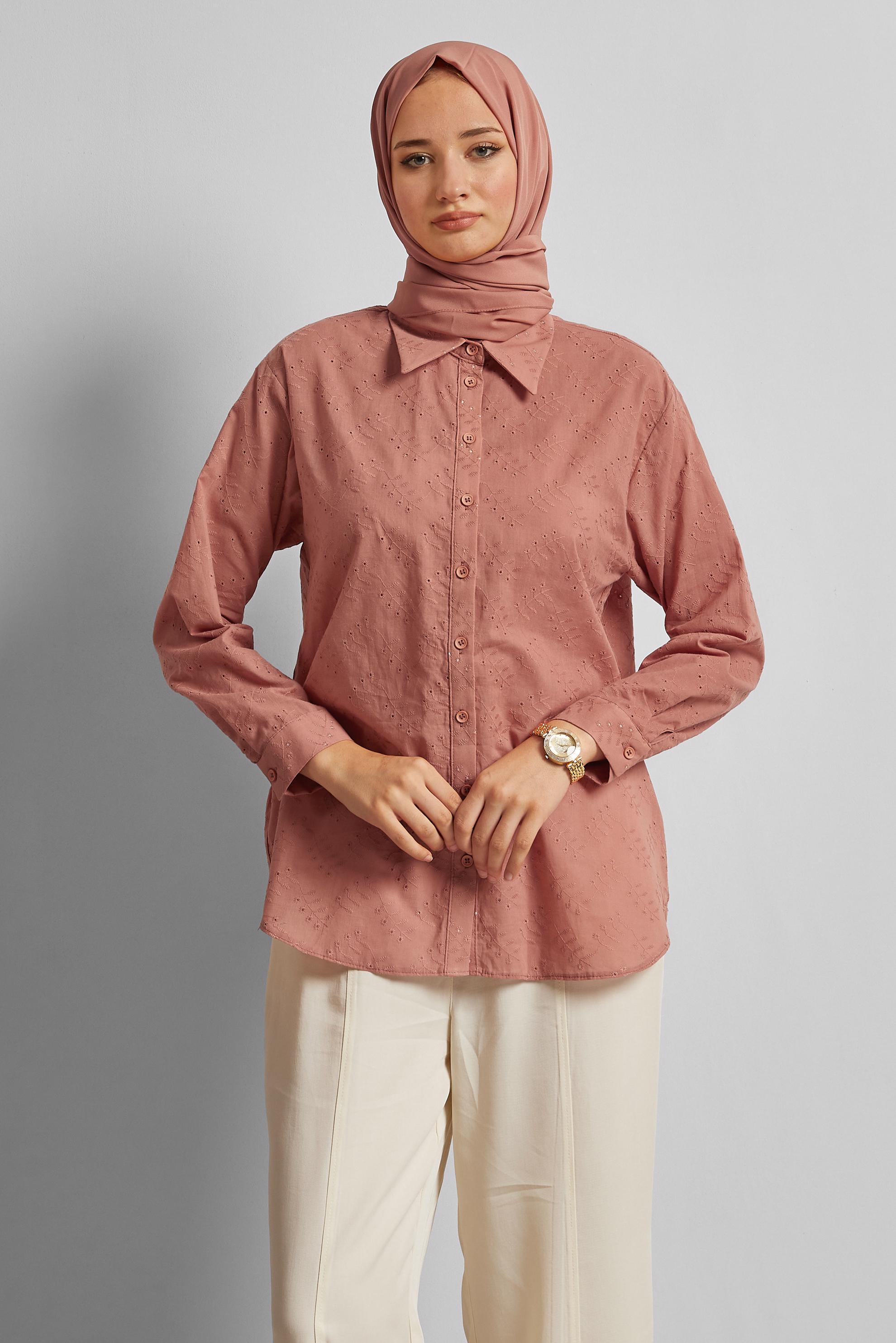Tesettür giyim PEMBE PAMUKLU TUNİK 45773