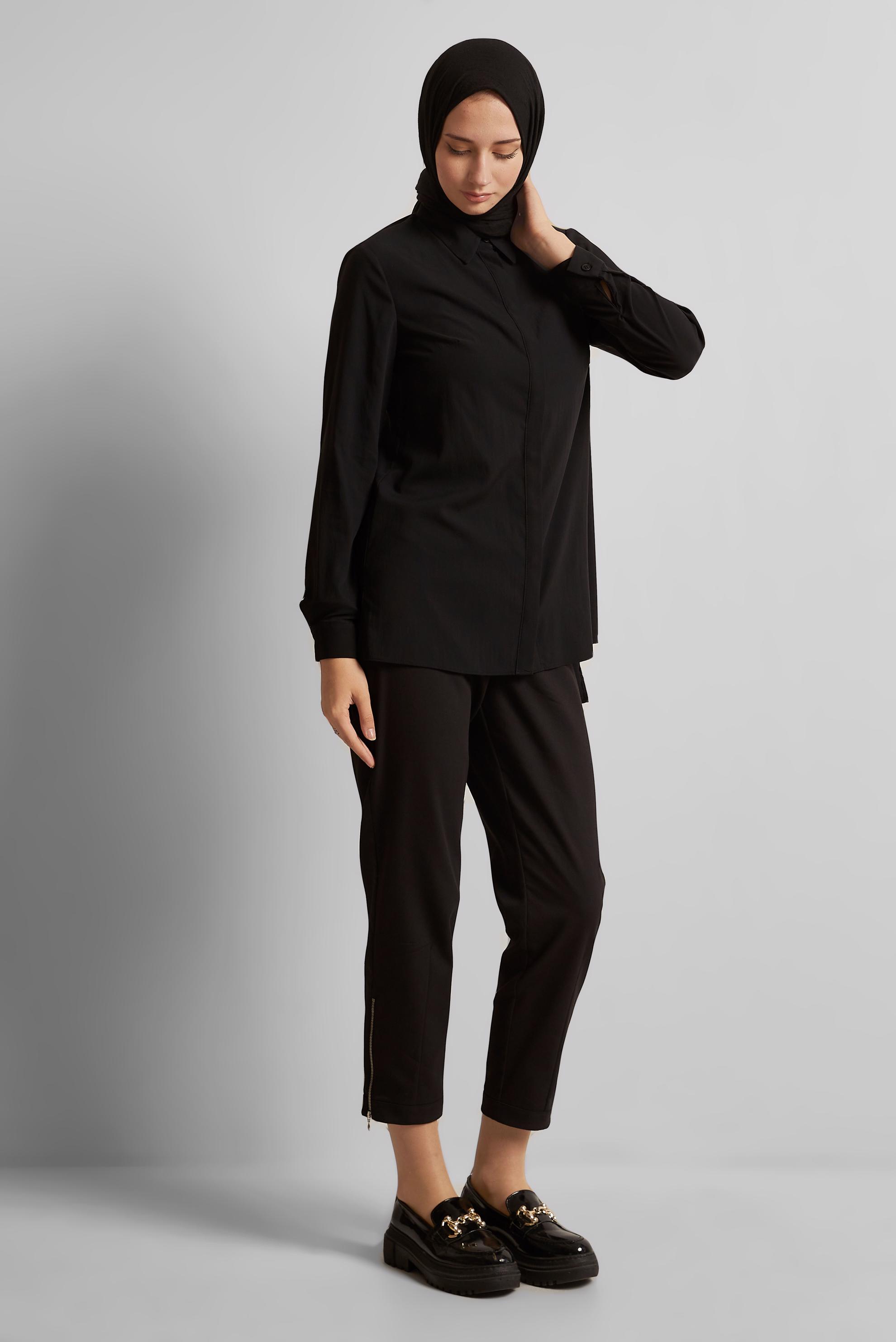 Vêtements hijab NOIR TUNIQUE COL CHEMISE 45774