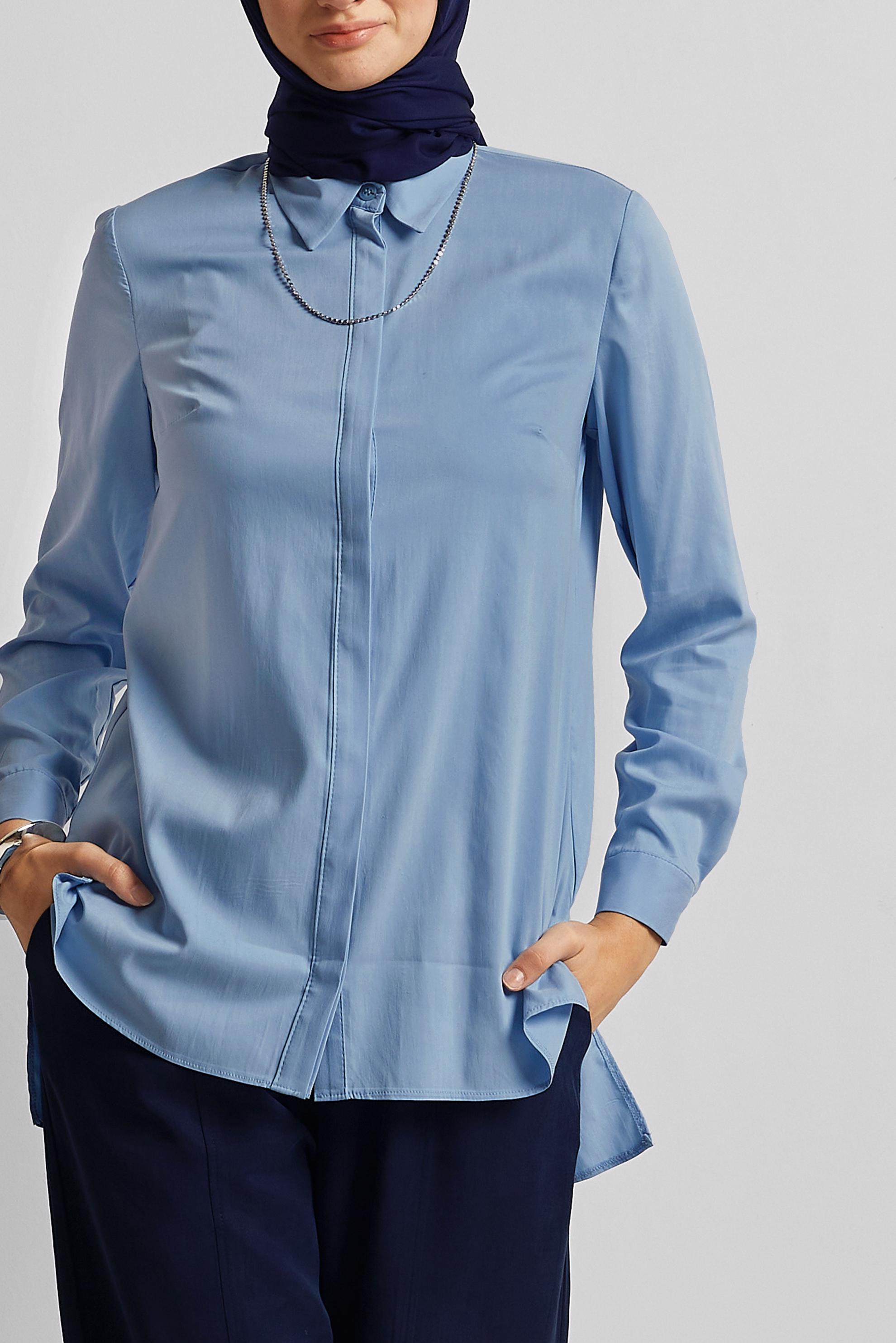 Tesettür giyim MAVİ GÖMLEK YAKA TUNİK 45774