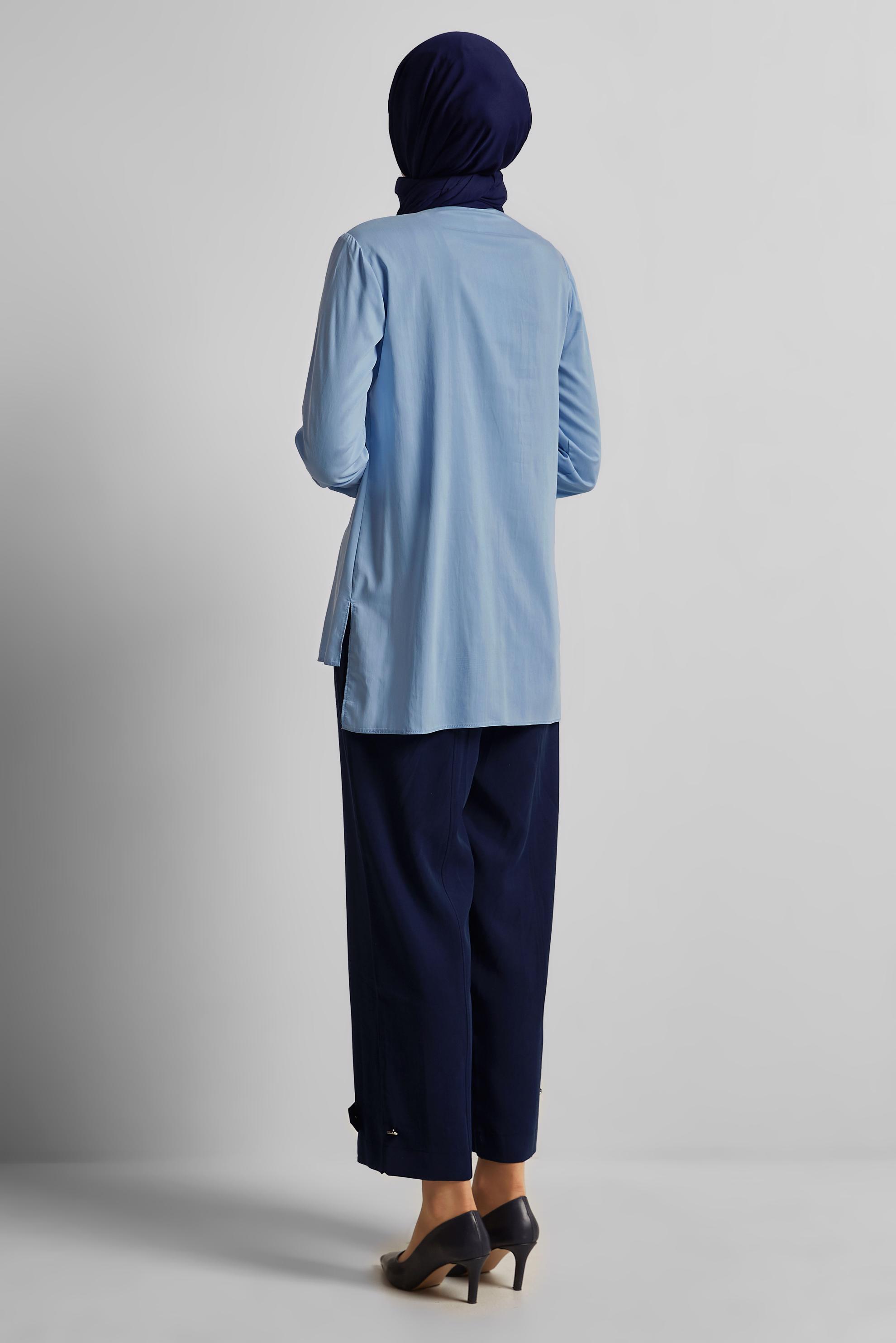 Tesettür giyim MAVİ GÖMLEK YAKA TUNİK 45774