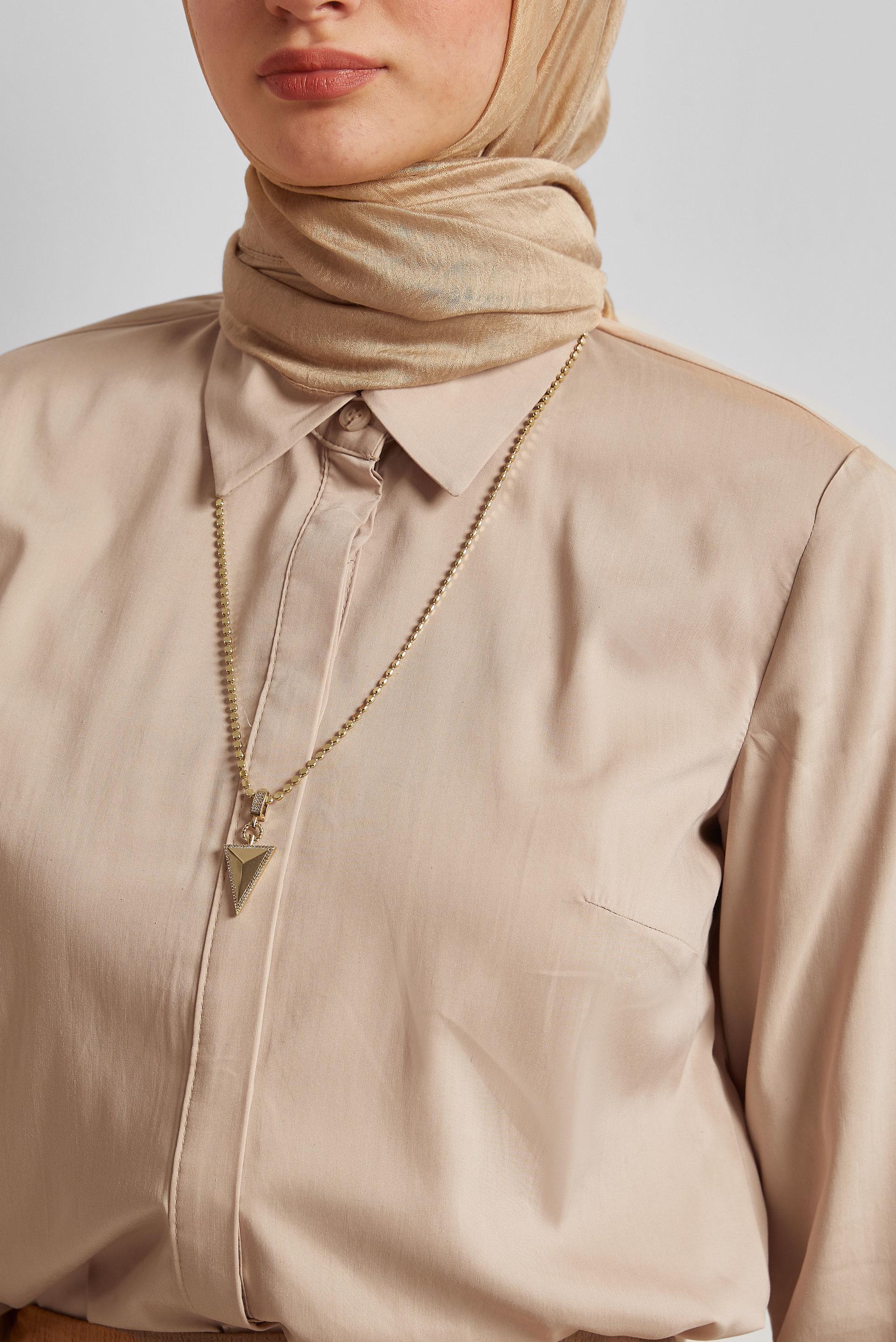 Tesettür giyim BEJ GÖMLEK YAKA TUNİK 45774