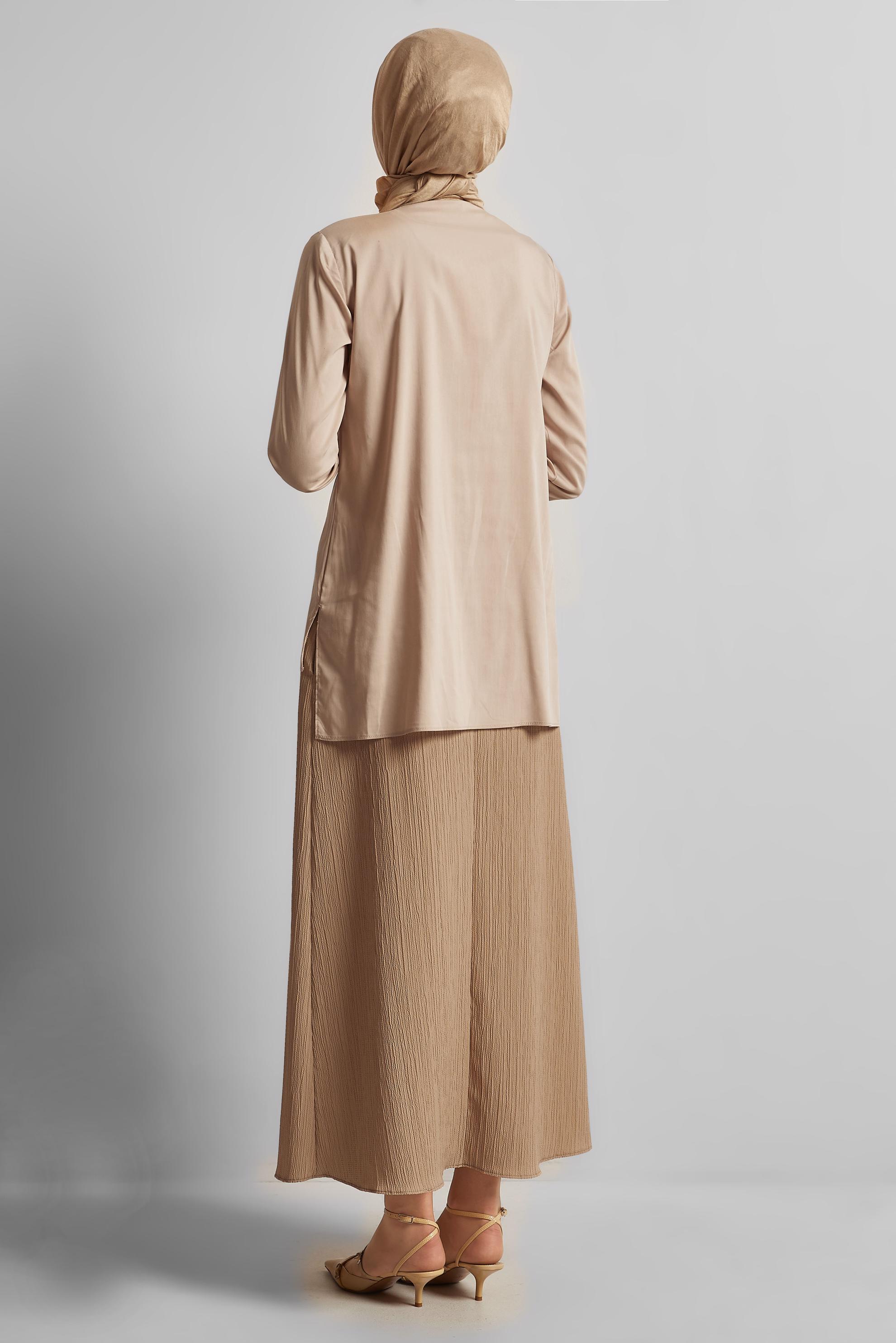 Tesettür giyim BEJ GÖMLEK YAKA TUNİK 45774