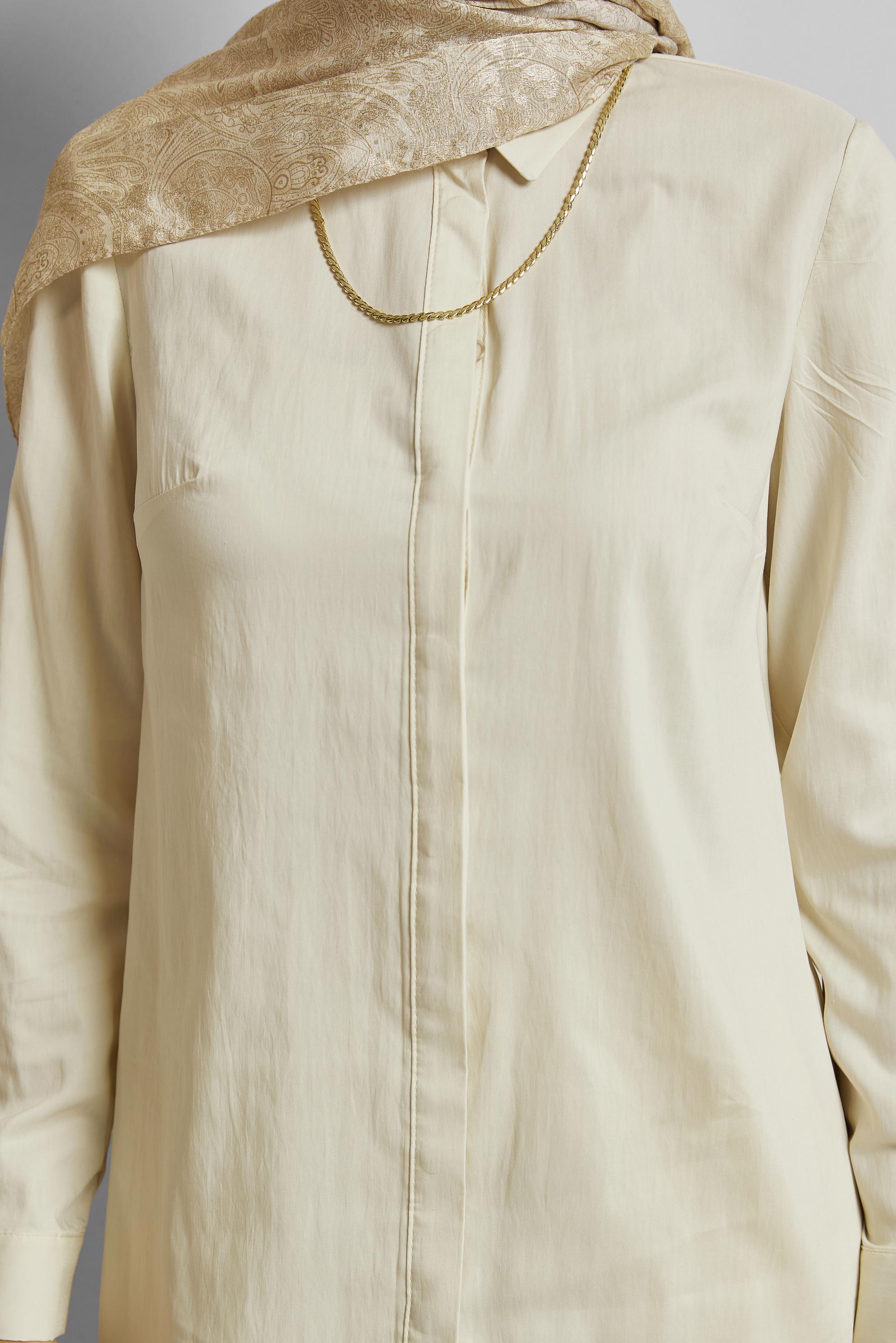 Tesettür giyim EKRU GÖMLEK YAKA TUNİK 45774