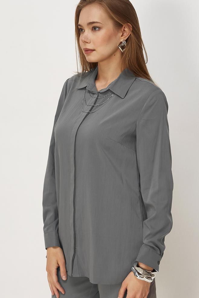 Vêtements hijab GRIS TUNIQUE COL CHEMISE 45774 - ALVİNA