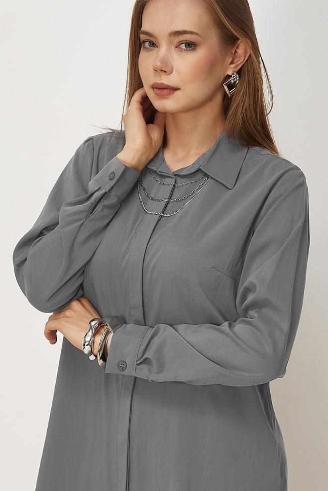 Vêtements hijab GRIS TUNIQUE COL CHEMISE 45774 - ALVİNA