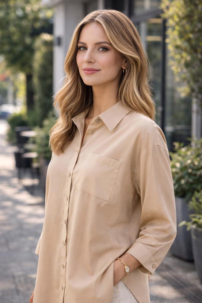 Hijab clothing BEIGE SHIRT COLLAR TUNIC 45778 - ALVİNA