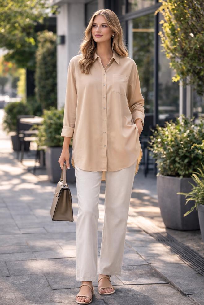 Hijab clothing BEIGE SHIRT COLLAR TUNIC 45778 - ALVİNA