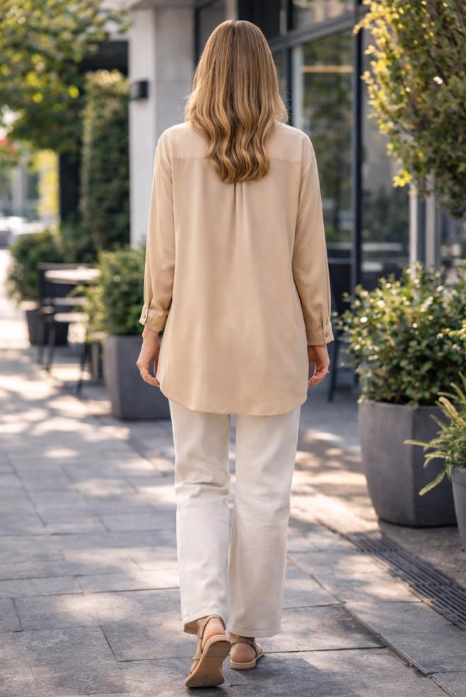 Hijab clothing BEIGE SHIRT COLLAR TUNIC 45778 - ALVİNA