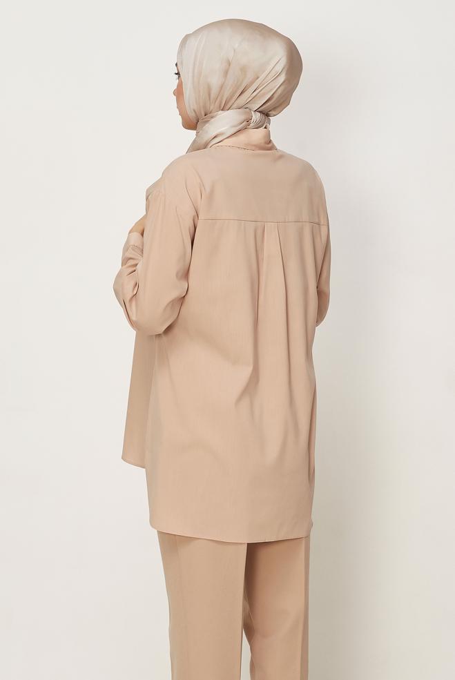 Hijab-Kleidung BEIGE HEMDKRAGEN TUNIKA 45778 - ALVİNA