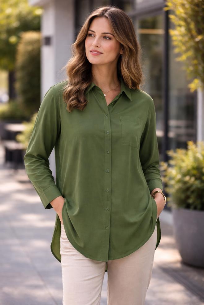 Hijab clothing KHAKI SHIRT COLLAR TUNIC 45778 - ALVİNA