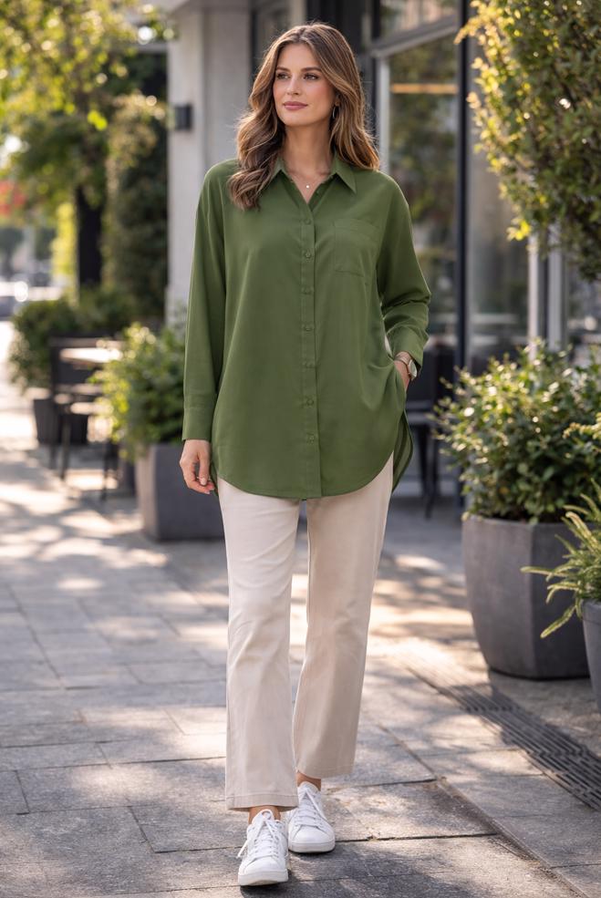 Hijab clothing KHAKI SHIRT COLLAR TUNIC 45778 - ALVİNA