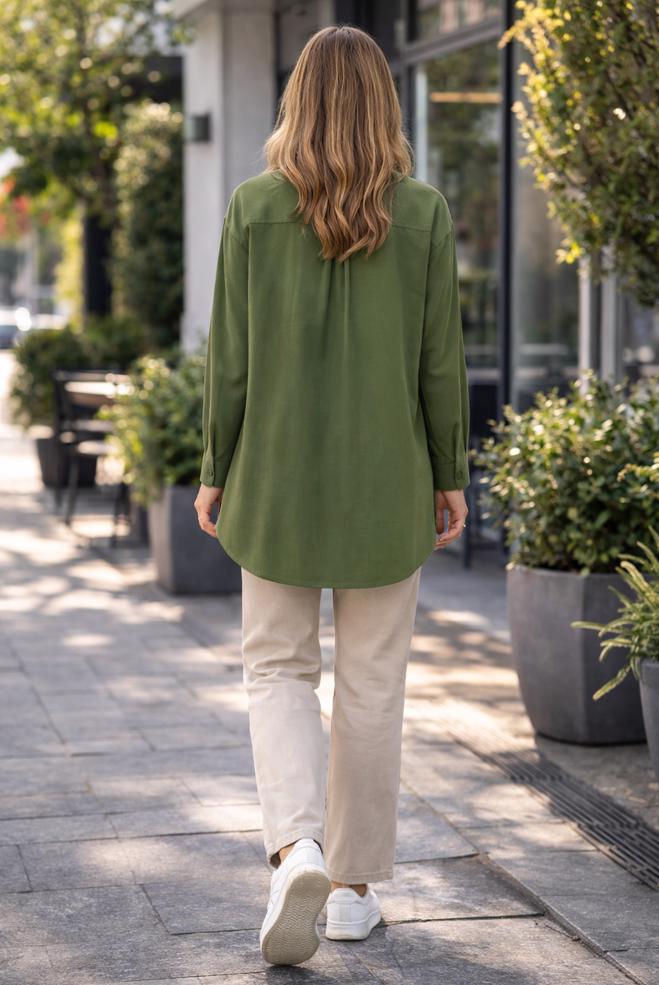 Hijab clothing KHAKI SHIRT COLLAR TUNIC 45778 - ALVİNA