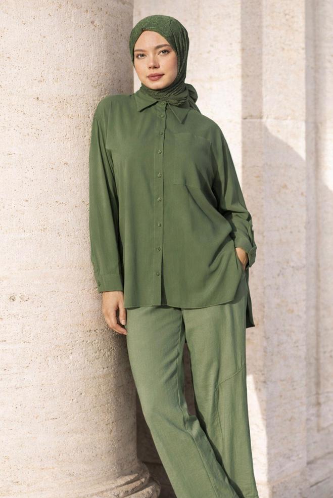 Hijab-Kleidung KHAKI HEMDKRAGEN TUNIKA 45778 - ALVİNA