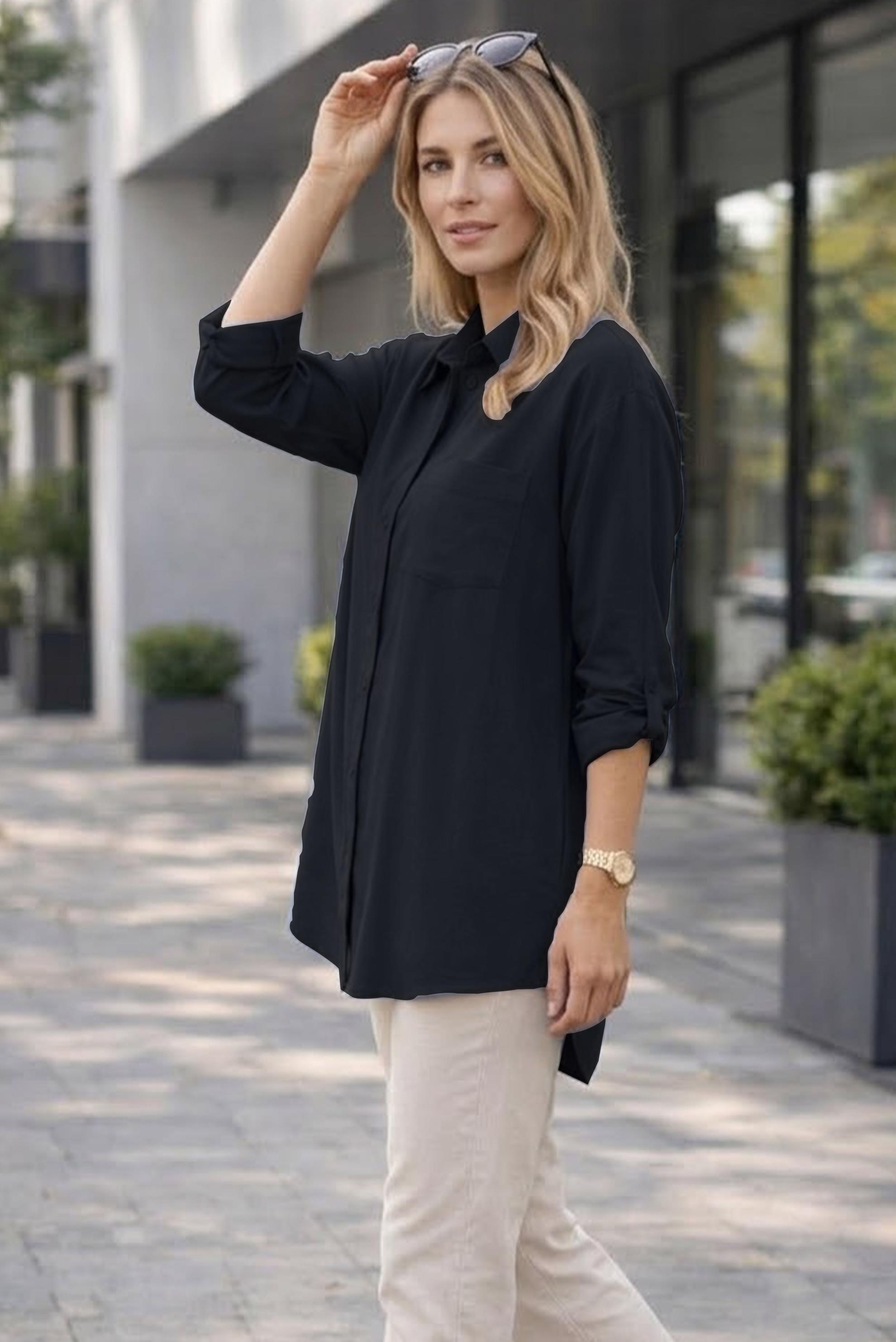 Hijab clothing NAVY BLUE SHIRT COLLAR TUNIC 45778