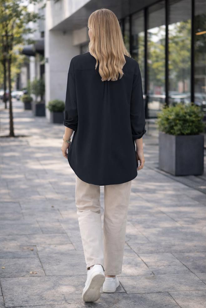 Hijab clothing NAVY BLUE SHIRT COLLAR TUNIC 45778 - ALVİNA