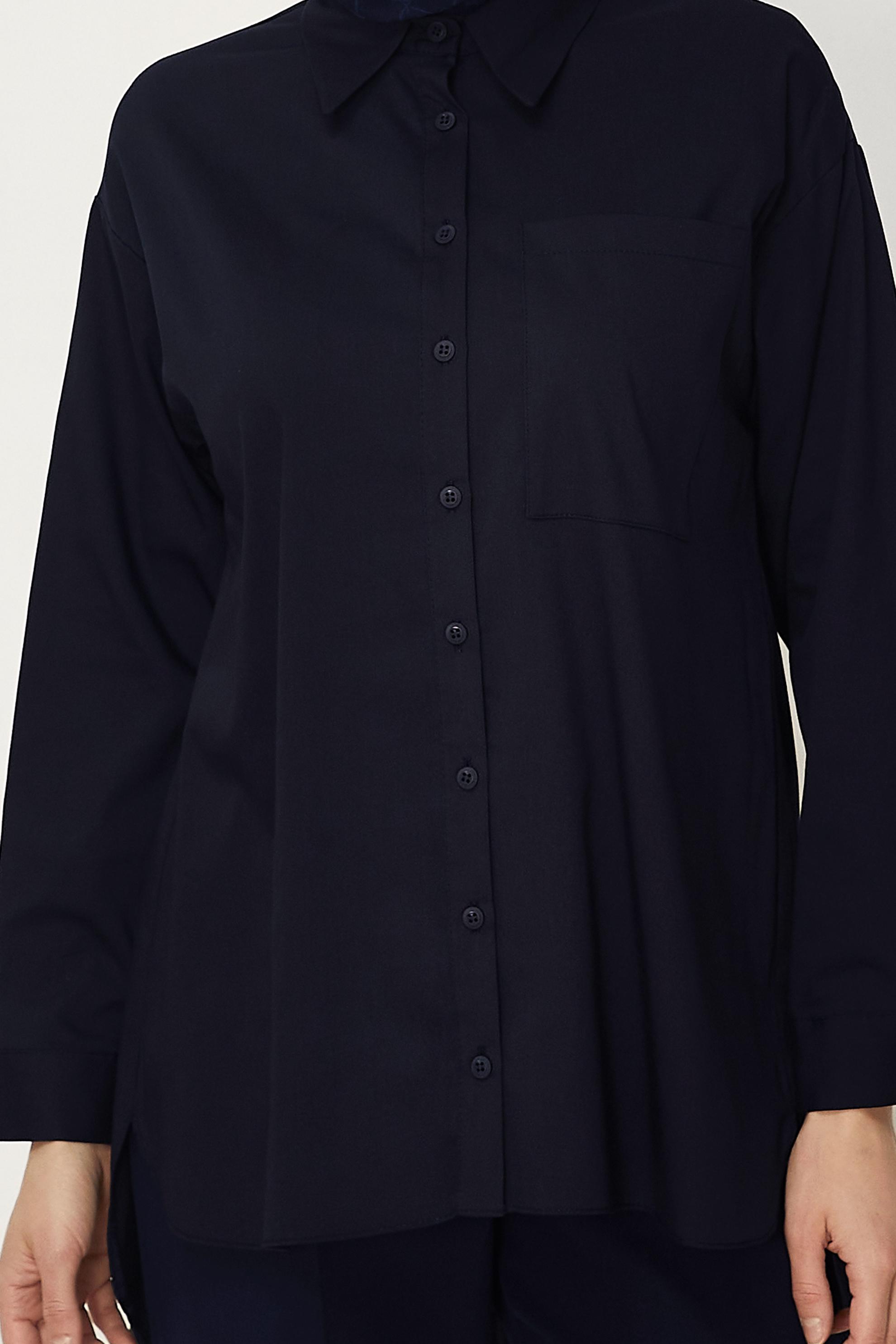 Hijab-Kleidung NAVY BLAU HEMDKRAGEN TUNIKA 45778