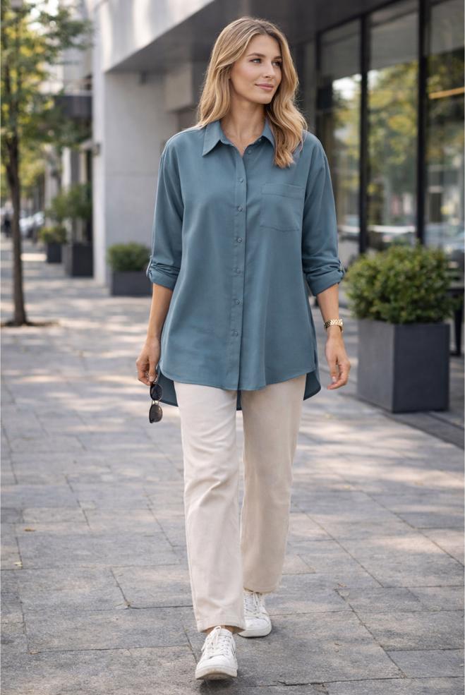 Hijab clothing NAVY BLUE SHIRT COLLAR TUNIC 45778 - ALVİNA