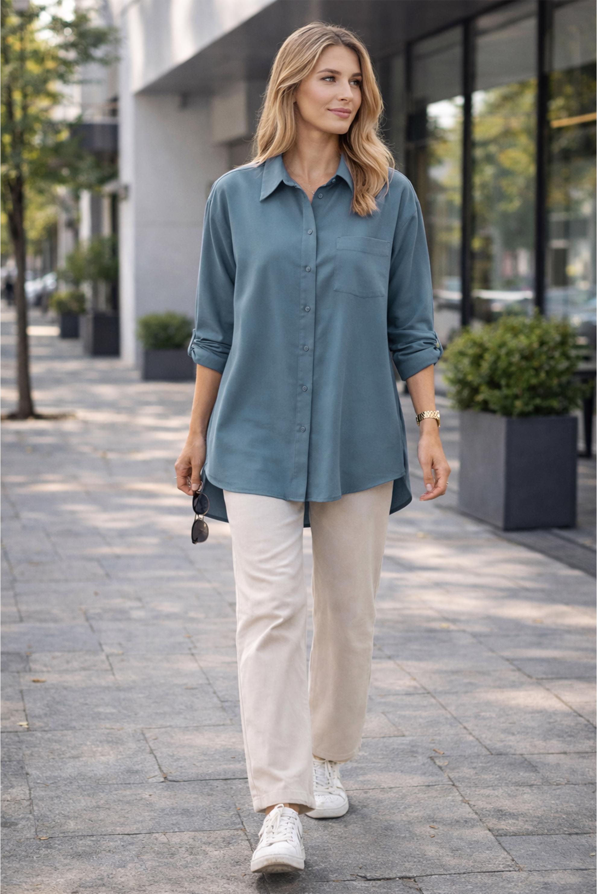 Hijab clothing NAVY BLUE SHIRT COLLAR TUNIC 45778