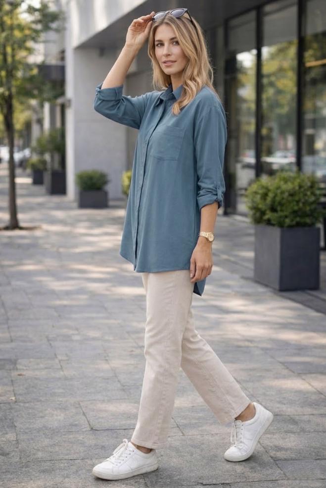 Hijab clothing NAVY BLUE SHIRT COLLAR TUNIC 45778 - ALVİNA