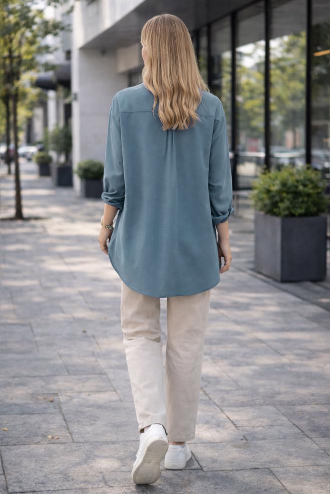 Hijab clothing NAVY BLUE SHIRT COLLAR TUNIC 45778 - ALVİNA