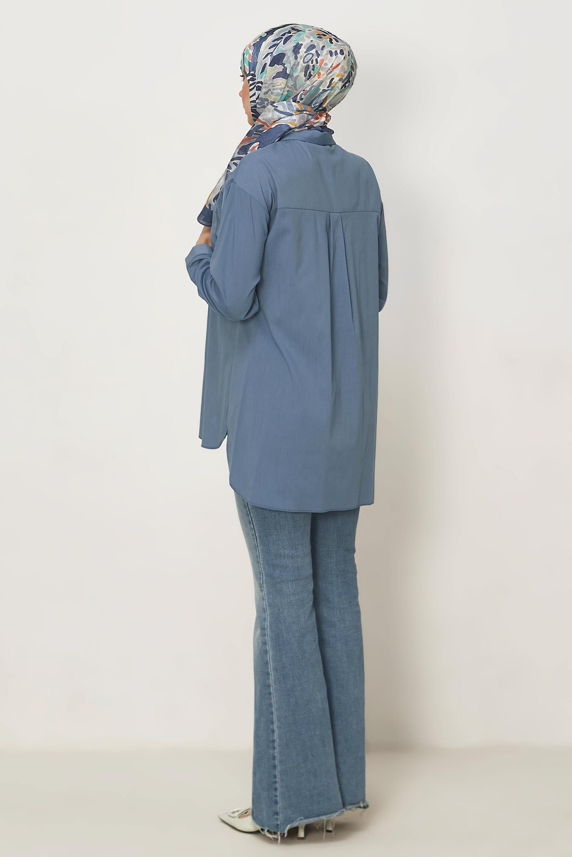 Hijab-Kleidung NAVY BLAU HEMDKRAGEN TUNIKA 45778