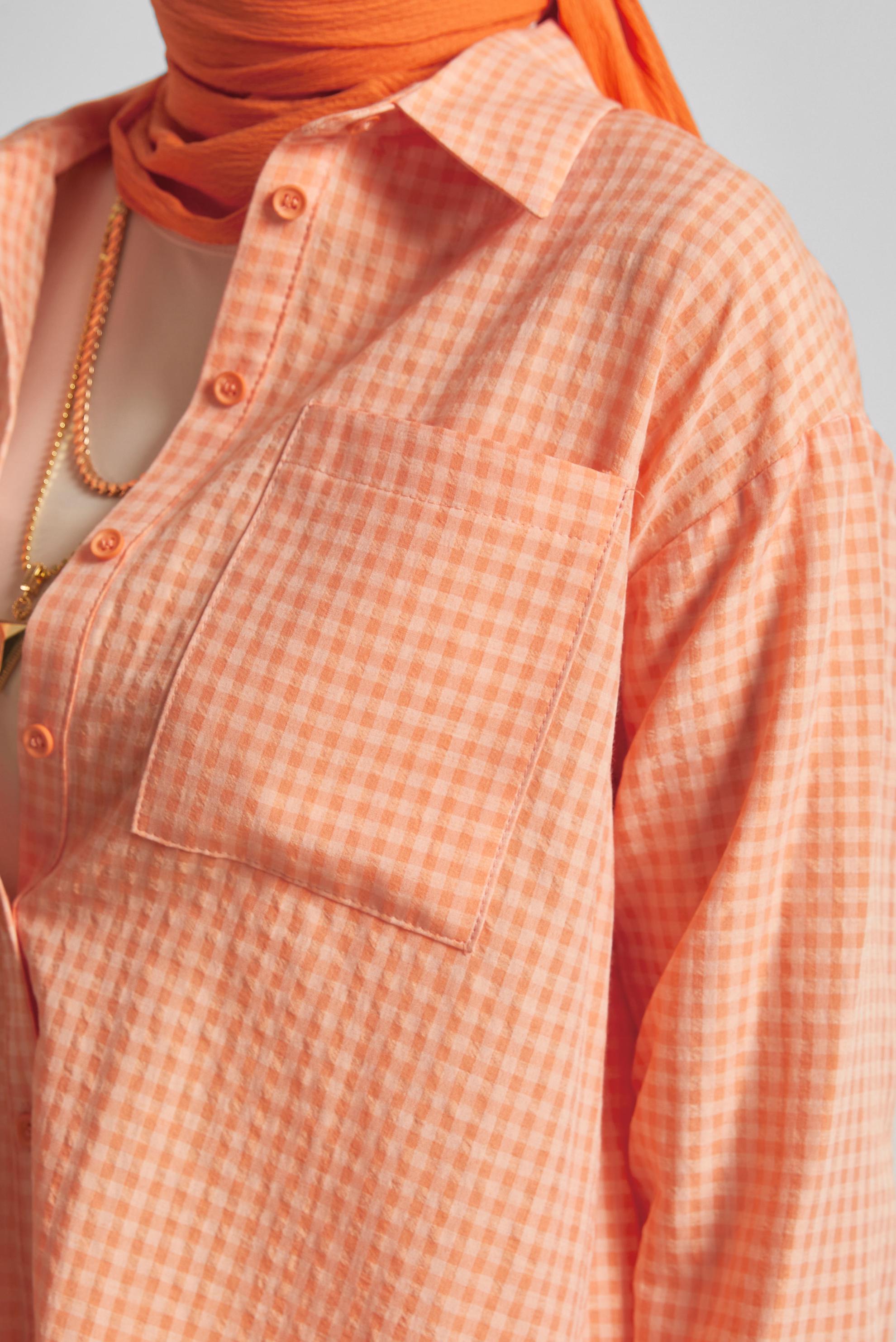 Tesettür giyim TURUNCU EKOSE DESENLİ PAMUKLU TUNİK 45779