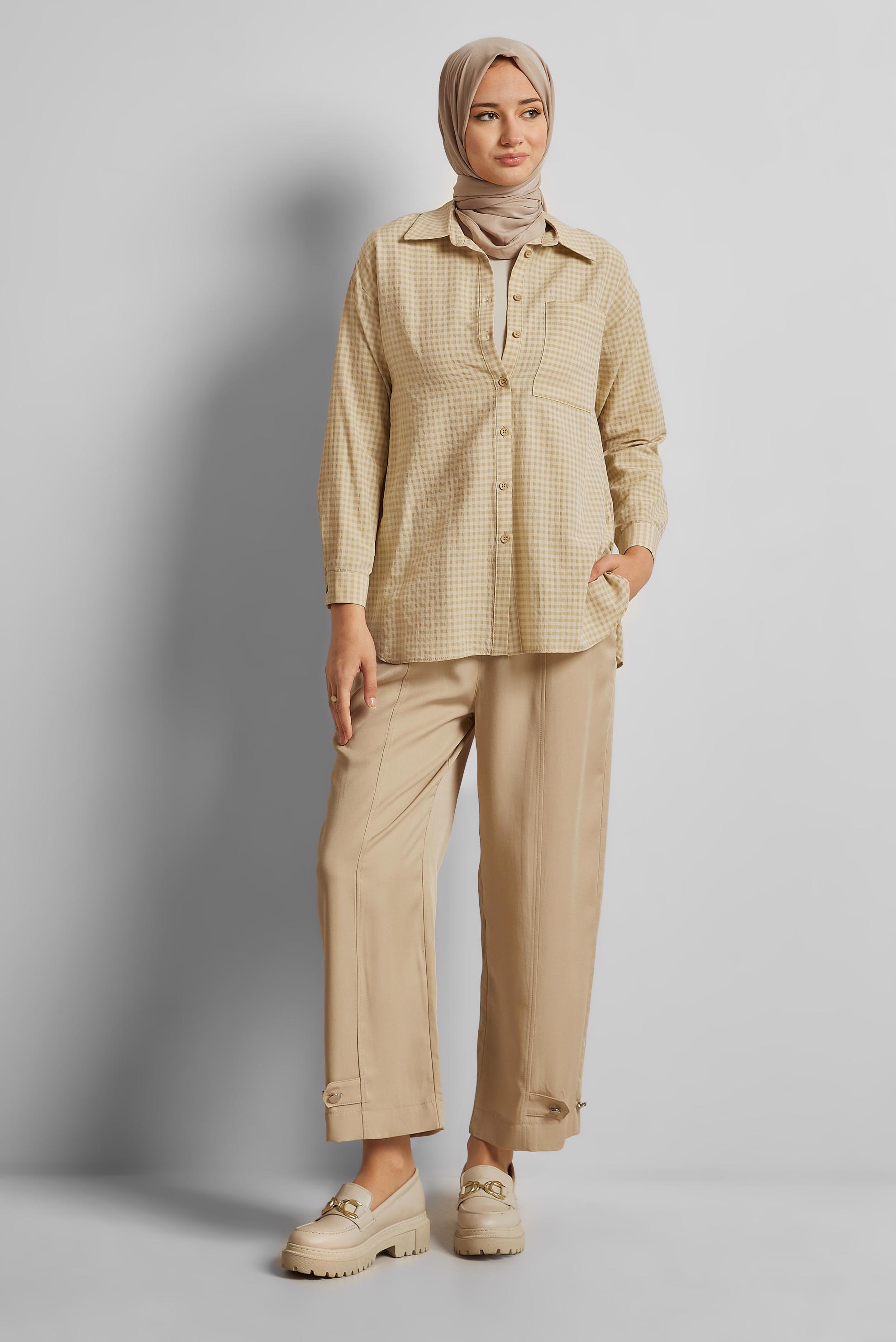 Tesettür giyim KAHVE EKOSE DESENLİ PAMUKLU TUNİK 45779