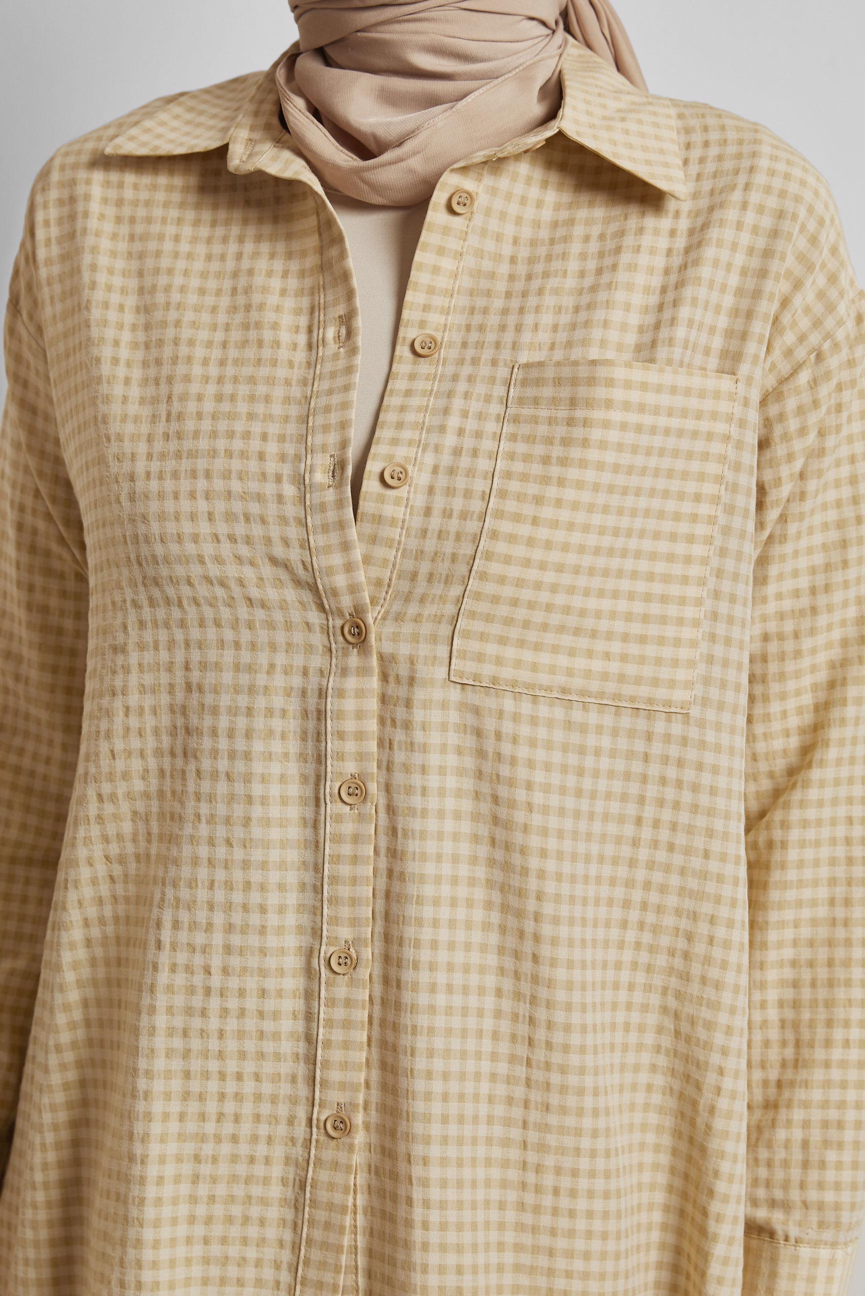 Tesettür giyim KAHVE EKOSE DESENLİ PAMUKLU TUNİK 45779