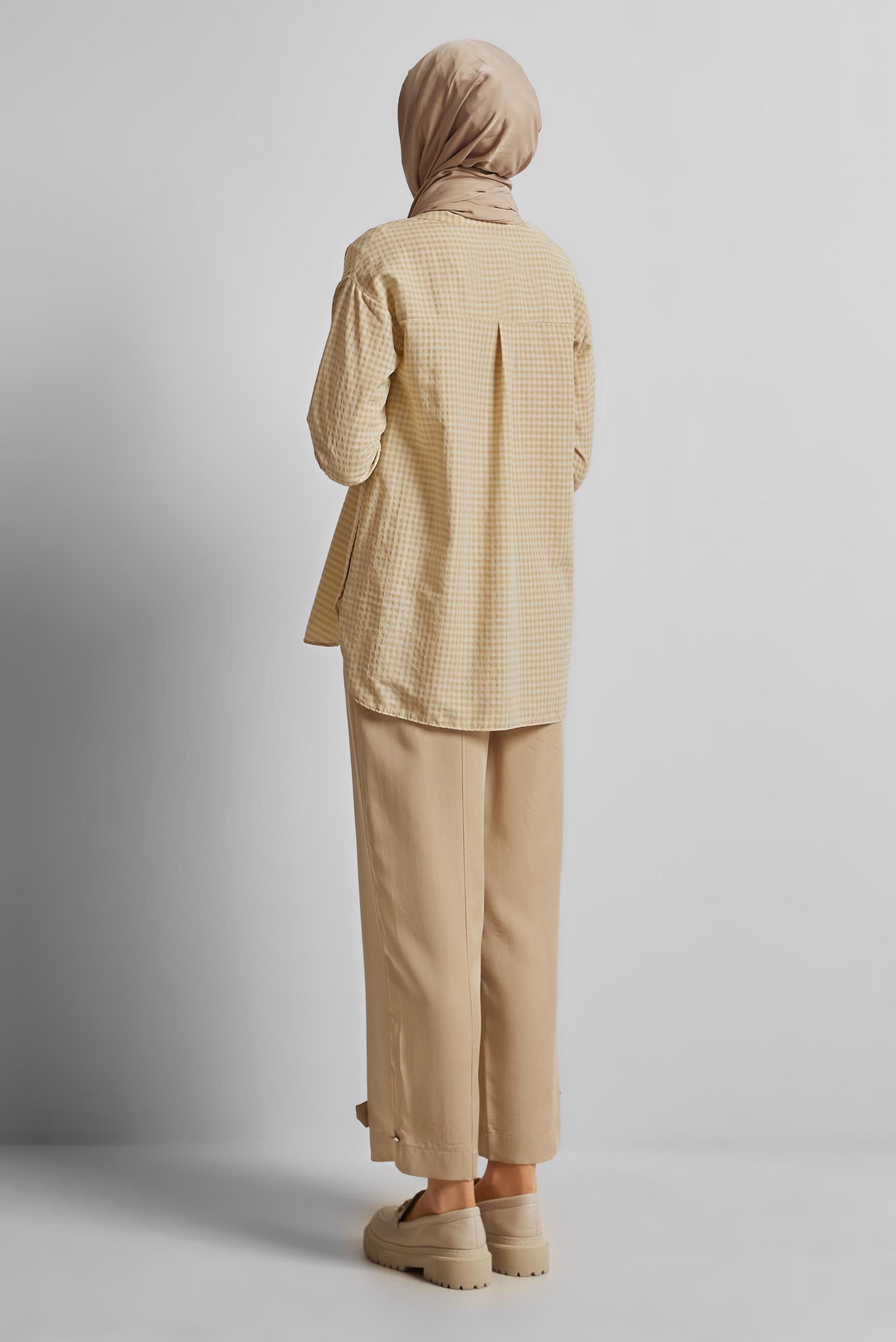 Tesettür giyim KAHVE EKOSE DESENLİ PAMUKLU TUNİK 45779