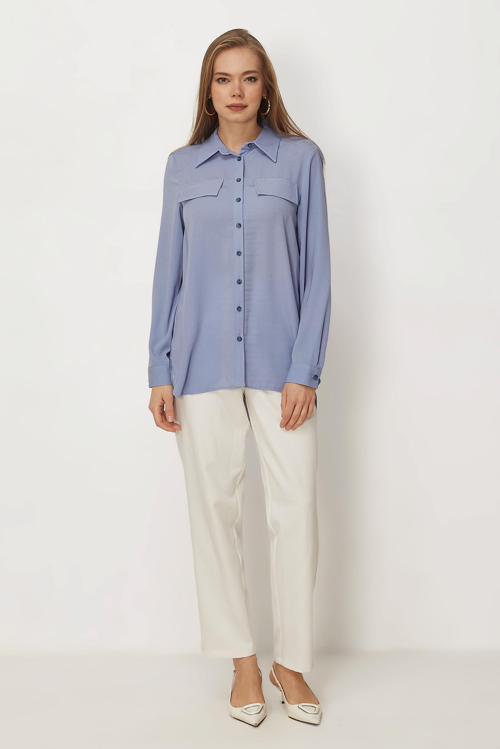 Hijab-Kleidung BLAU HEMDKRAGEN TUNIKA 45782