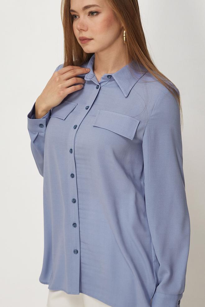 Hijab-Kleidung BLAU HEMDKRAGEN TUNIKA 45782 - ALVİNA