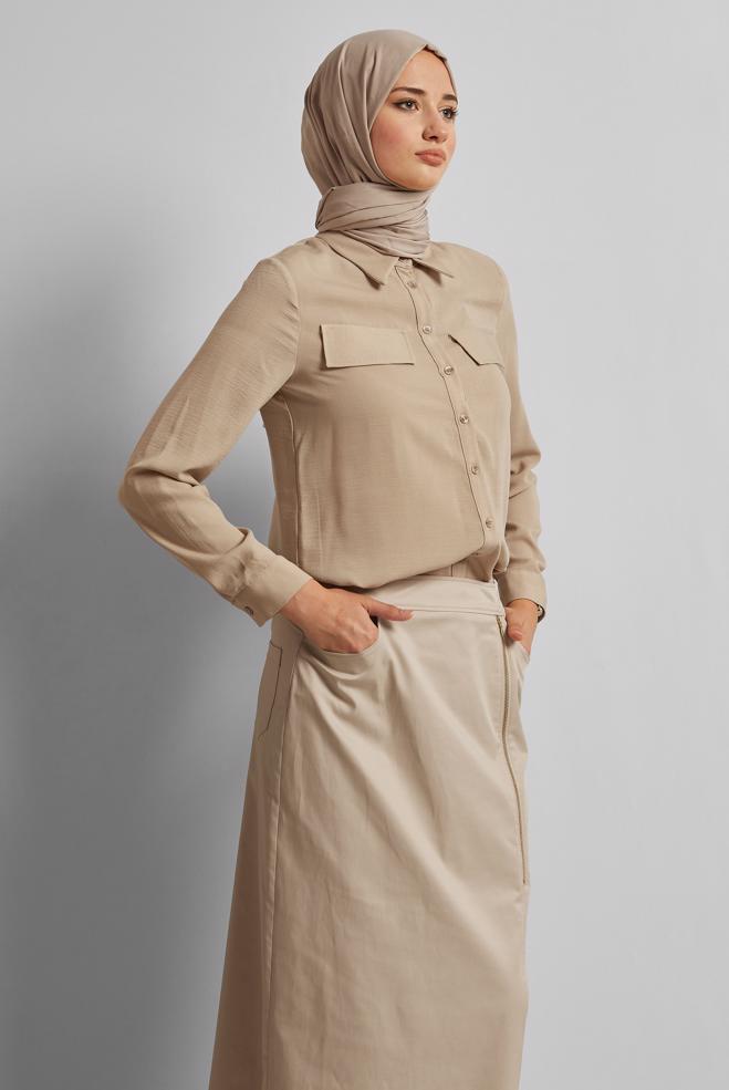 Tesettür giyim  GÖMLEK YAKA TUNİK 45782 - ALVİNA