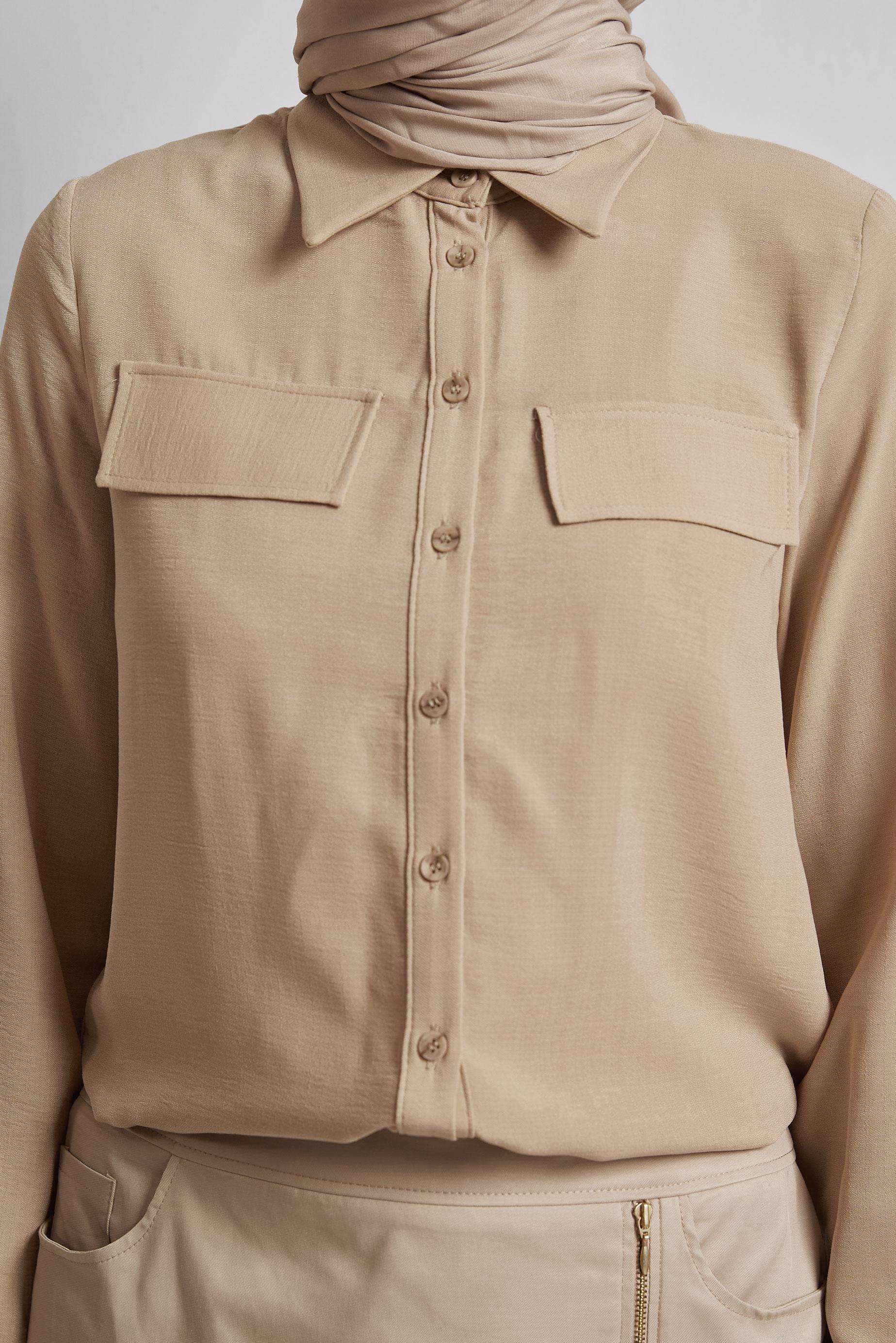 Tesettür giyim BEJ GÖMLEK YAKA TUNİK 45782