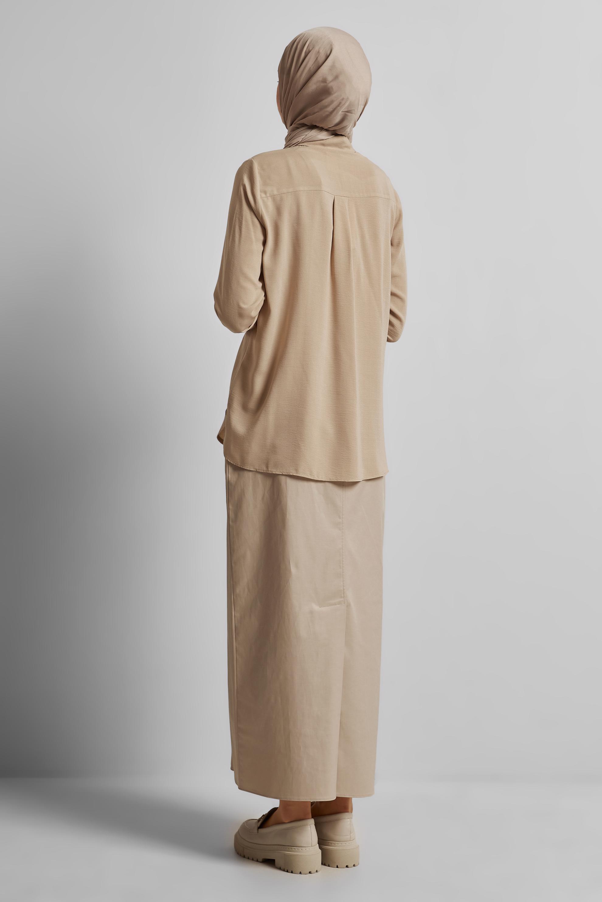 Tesettür giyim BEJ GÖMLEK YAKA TUNİK 45782