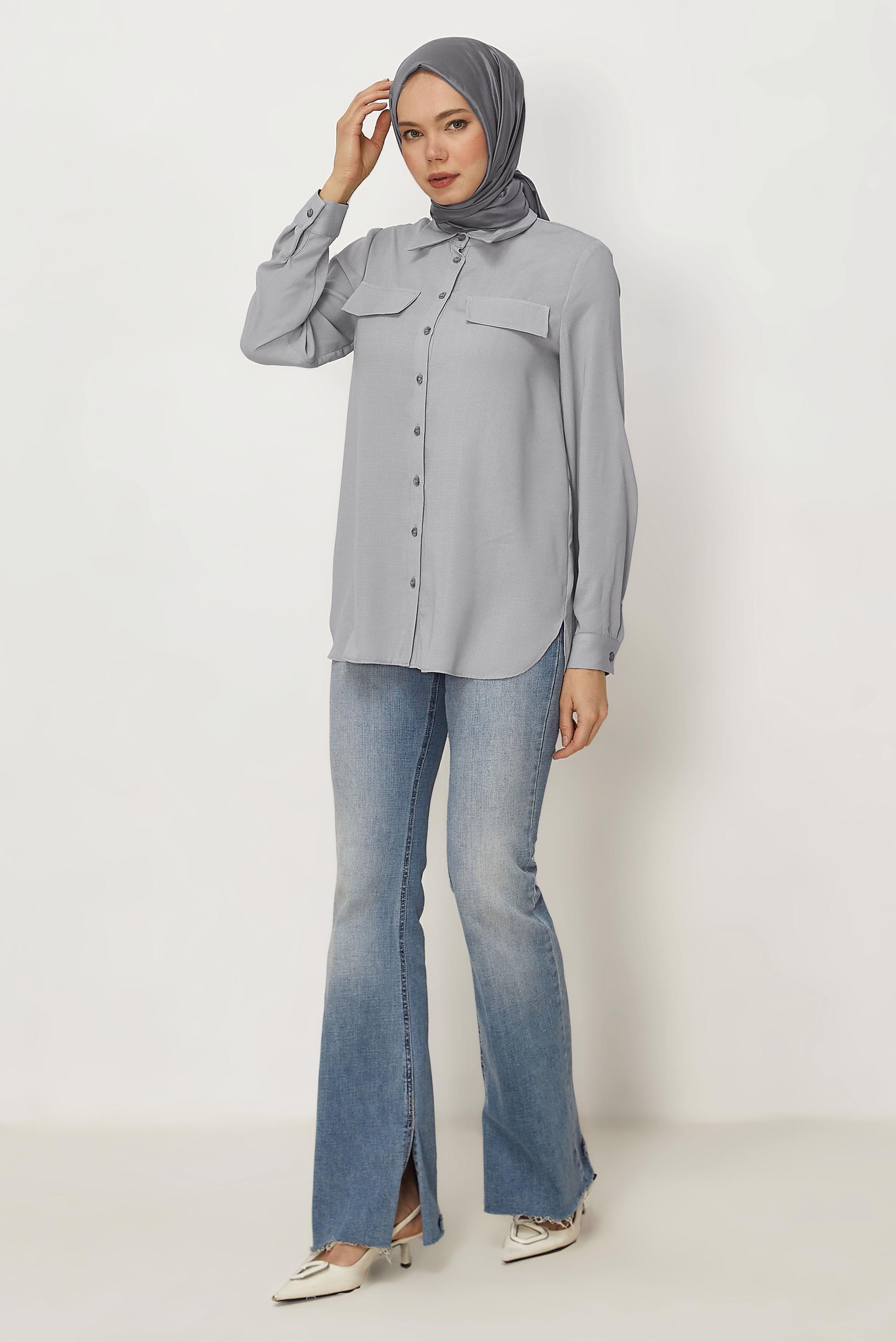 Hijab-Kleidung GRAU HEMDKRAGEN TUNIKA 45782