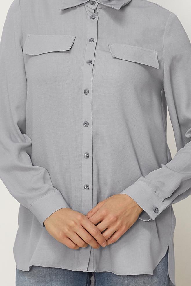 Hijab-Kleidung GRAU HEMDKRAGEN TUNIKA 45782 - ALVİNA