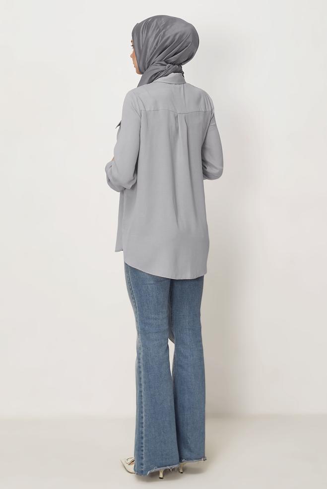 Hijab-Kleidung GRAU HEMDKRAGEN TUNIKA 45782 - ALVİNA