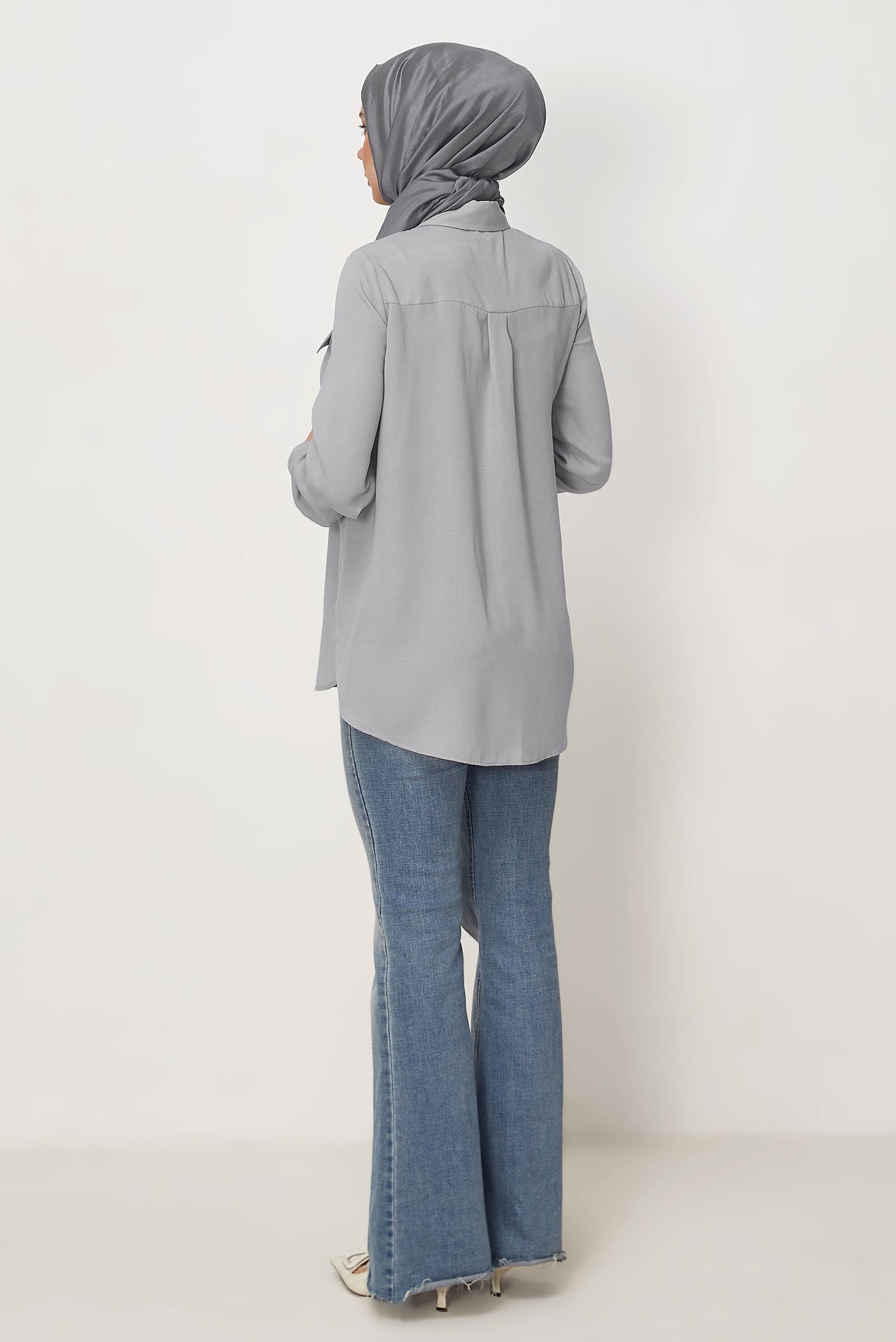 Hijab-Kleidung GRAU HEMDKRAGEN TUNIKA 45782