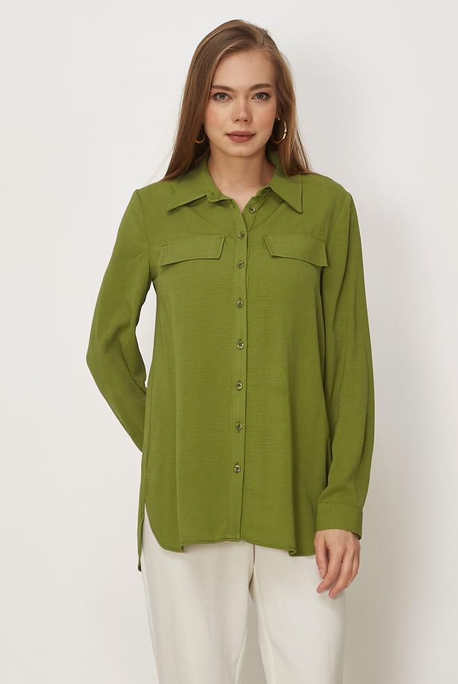 Hijab-Kleidung GRÜN HEMDKRAGEN TUNIKA 45782 - ALVİNA