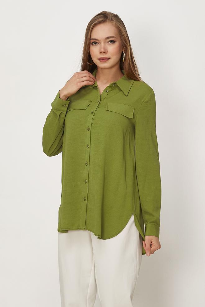 Hijab-Kleidung GRÜN HEMDKRAGEN TUNIKA 45782 - ALVİNA