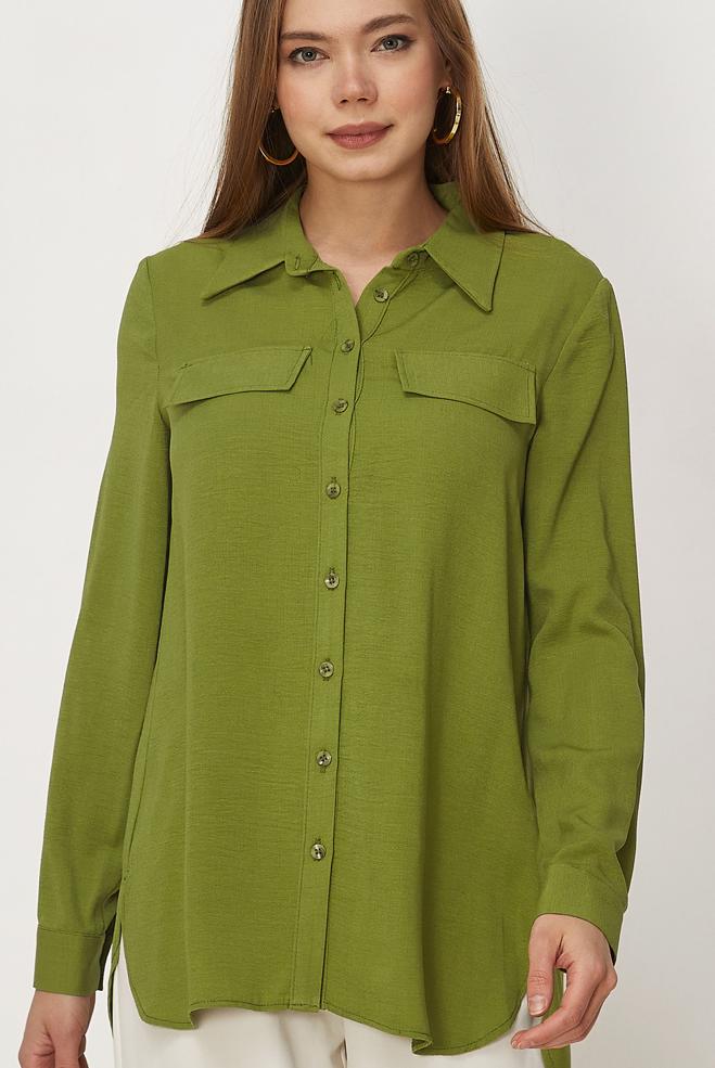 Hijab-Kleidung GRÜN HEMDKRAGEN TUNIKA 45782 - ALVİNA