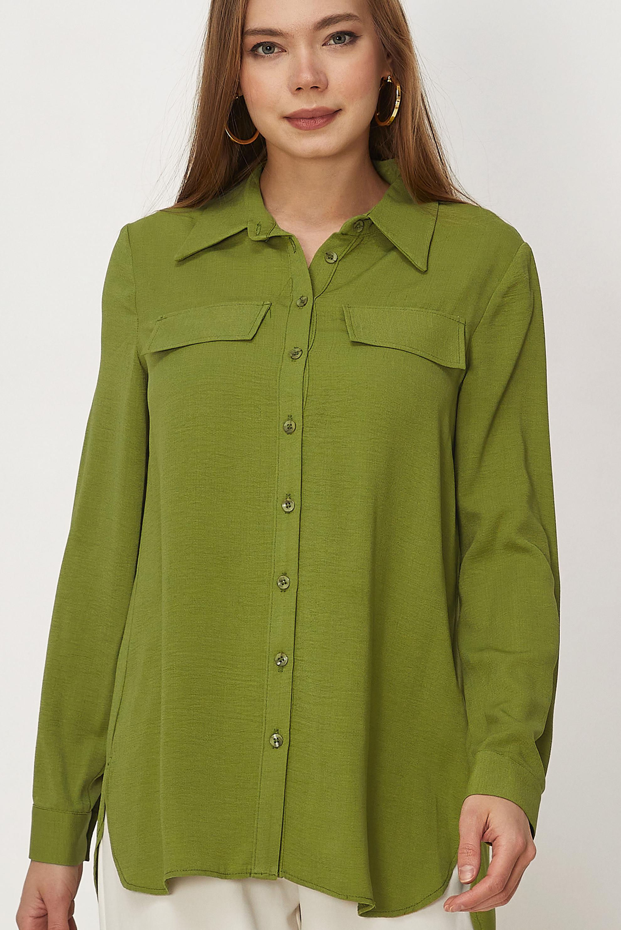 Hijab-Kleidung GRÜN HEMDKRAGEN TUNIKA 45782